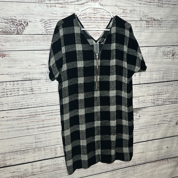Madewell Zip Front Black Buffalo Plaid Check Sheath Dress Small - Picture 6 of 16
